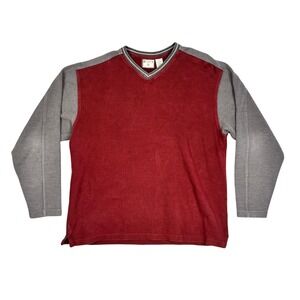 Vintage Bugle Boy Authentics Mens V-Neck Colorblock Ribbed Shirt Red Gray Medium